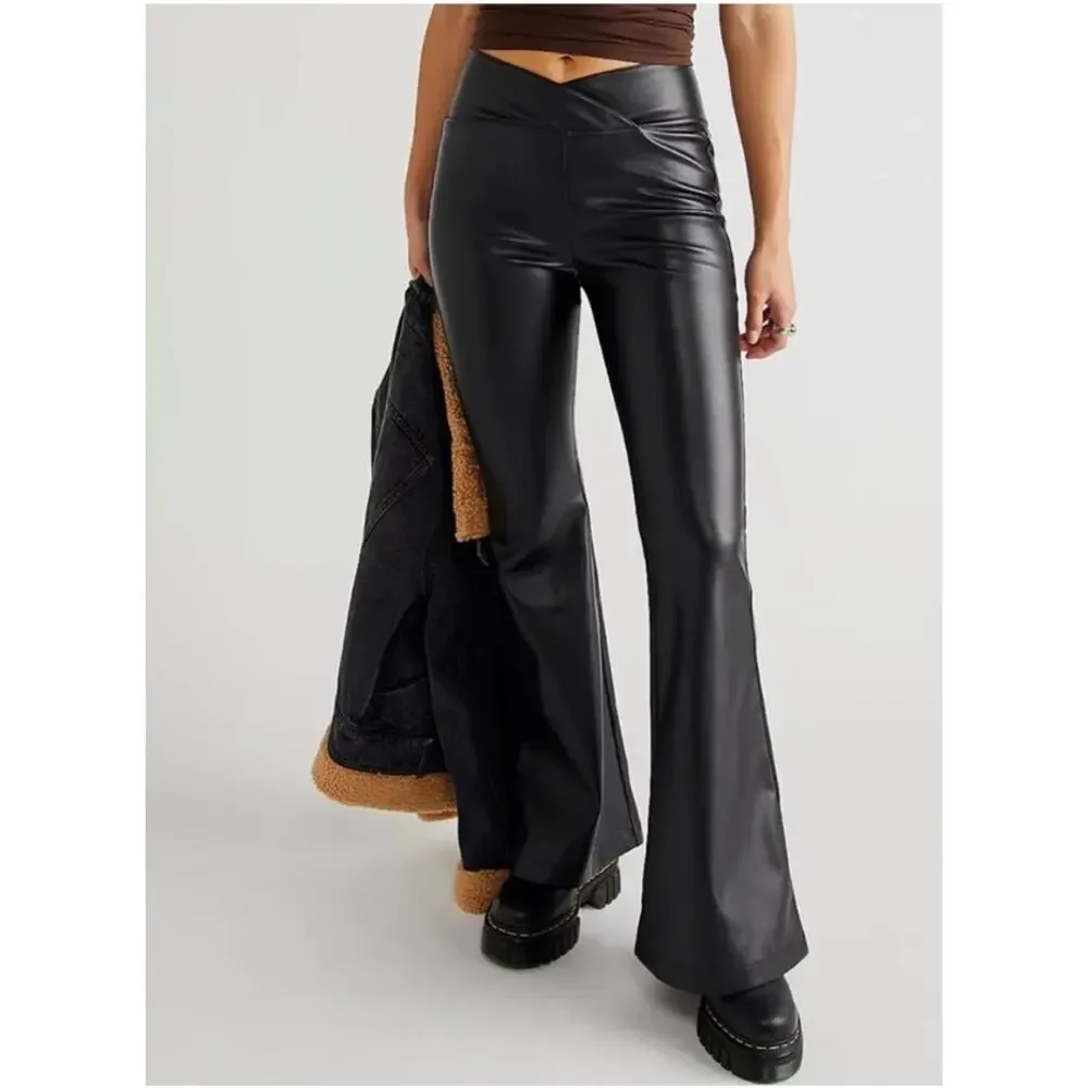 Free People Venice Beach Vegan Flare Pants Black Size 25 Short